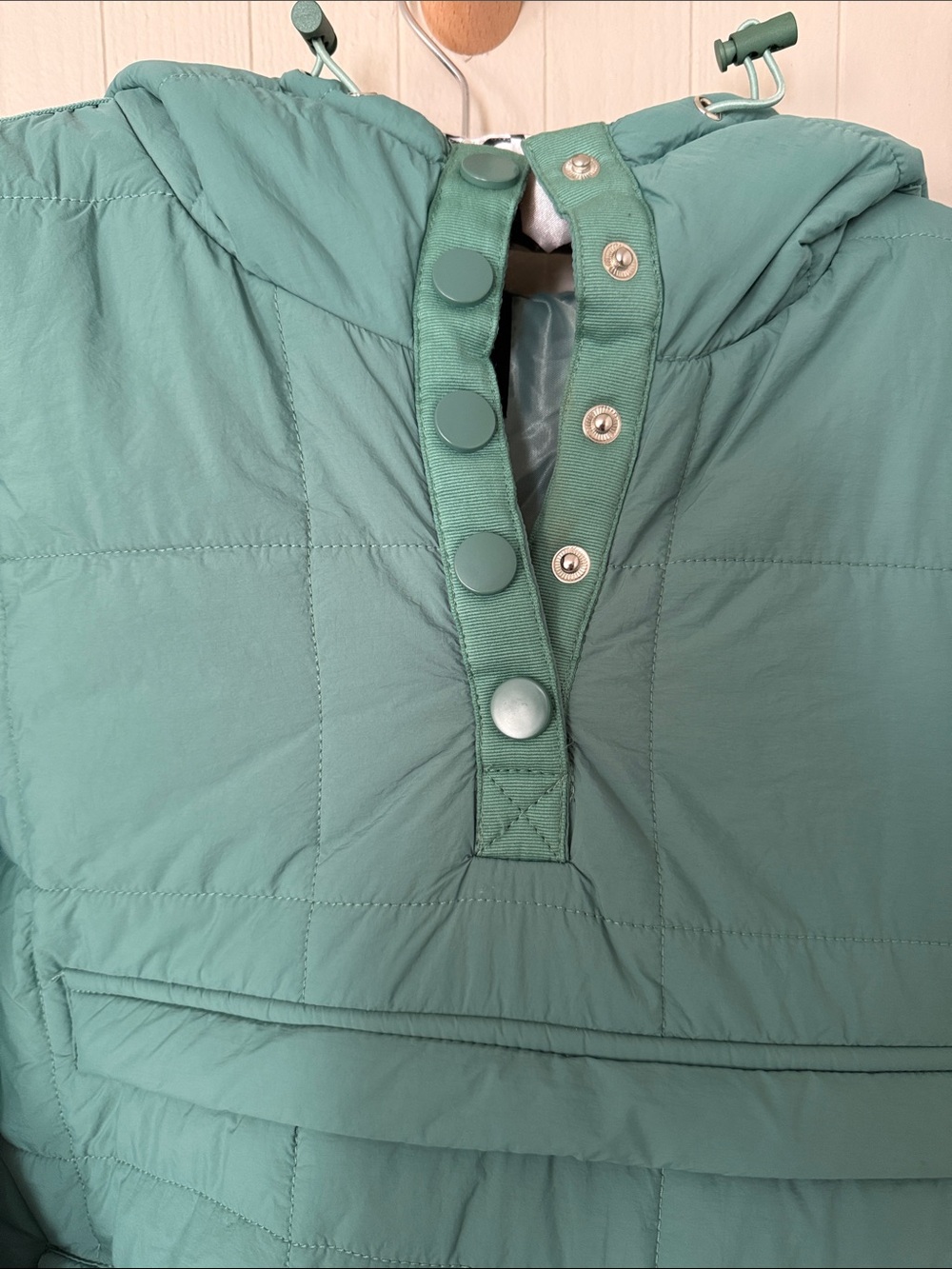 Quilted Hooded Pullover Puffer Jacket - Teal - Picture 2 of 4